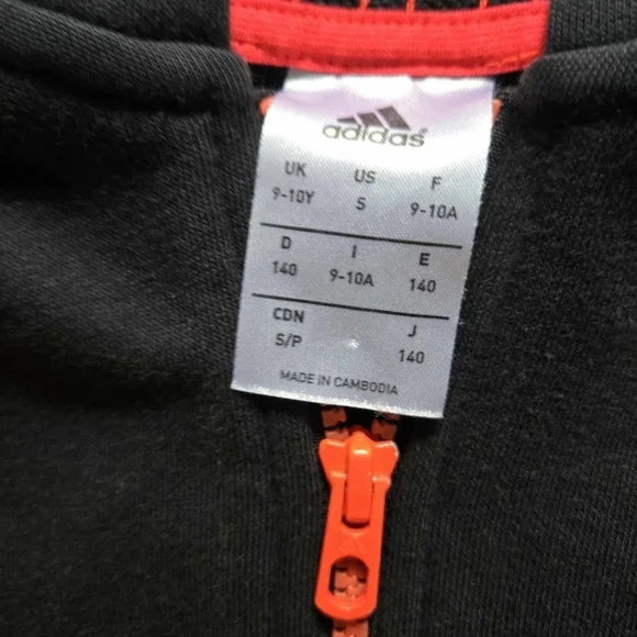 Adidas Kids Cotton Black and Red Jacket Size 9-10 Fits Like 7-8 - Picture 2 of 2